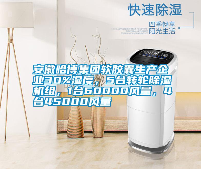 安徽哈博集團(tuán)軟膠囊生產(chǎn)企業(yè)30%濕度，5臺(tái)轉(zhuǎn)輪除濕機(jī)組，1臺(tái)60000風(fēng)量，4臺(tái)45000風(fēng)量